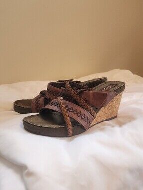 Skechers Brown Braided-Strap Cork Wedge Sandals
